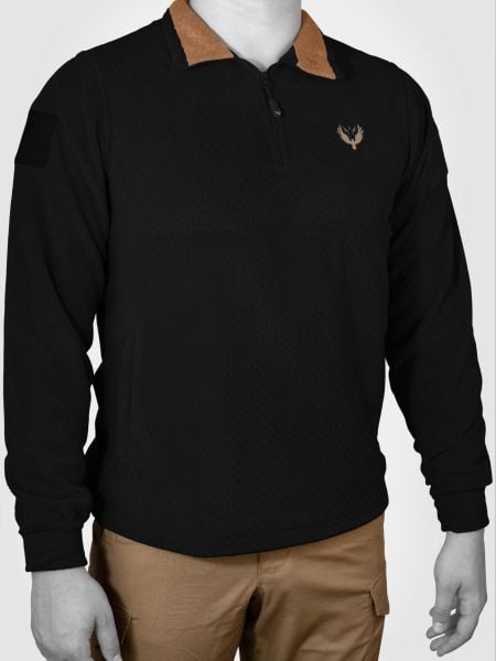 MUDEIR Balıkçı Yaka Petek Model Cepli Polar Yalım SİYAH