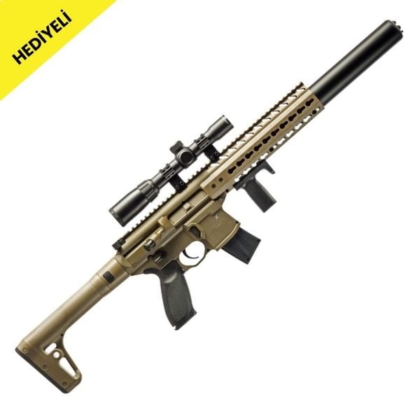 Sig Sauer MCX SCOPED CO2 YİVLİ YARI OTOMATİK HAVALI TÜFEK (PELLET)  & 1-4x24 DÜRBÜN SET - TAN