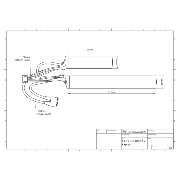 EMR 11.1V 3500mAh Lithium Ion İki Yaprak Airsoft Pil Tamiya