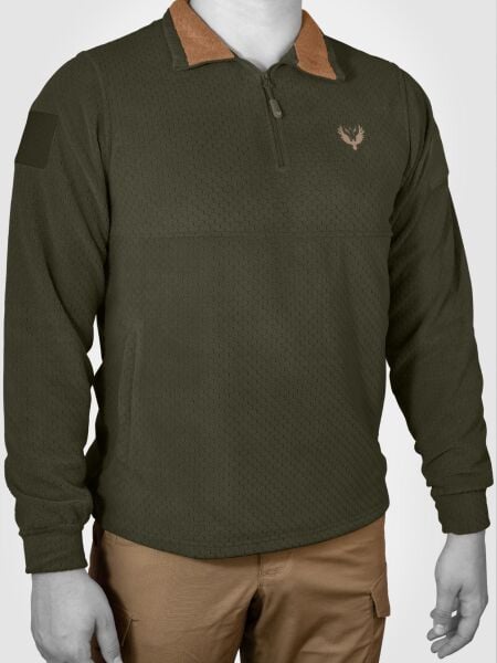 MUDEIR Balıkçı Yaka Petek Model Cepli Polar Yalım HAKİ