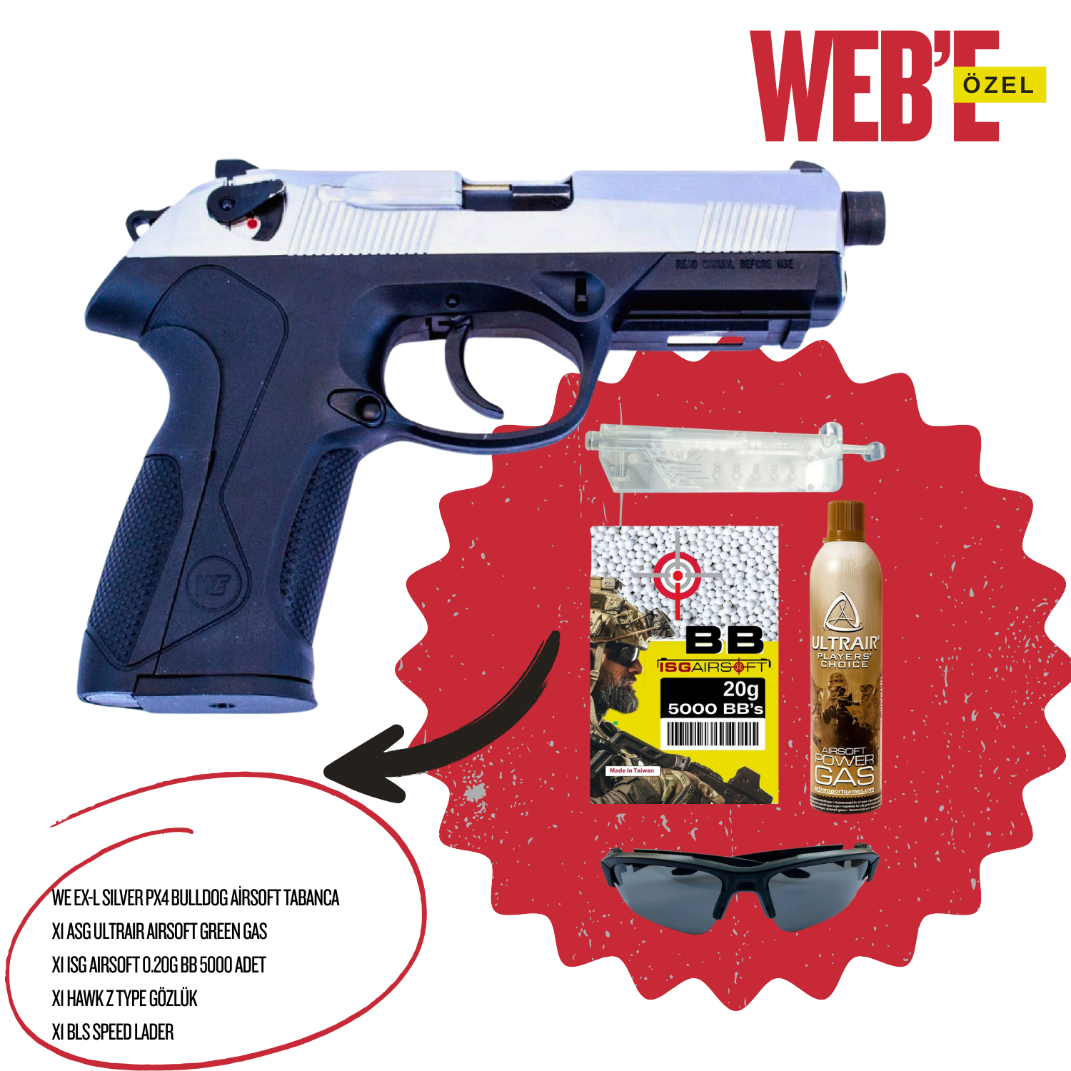 WE EX-L SILVER PX4 BULLDOG Airsoft Tabanca Seti