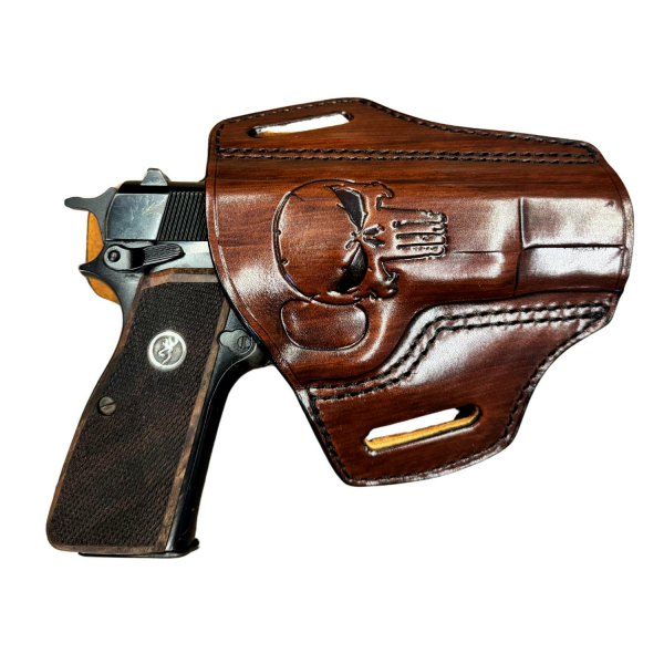 BROWNING HP14 Kahverengi Punisher Desenli Tabanca Kılıfı - YÜKSEK KALİTE