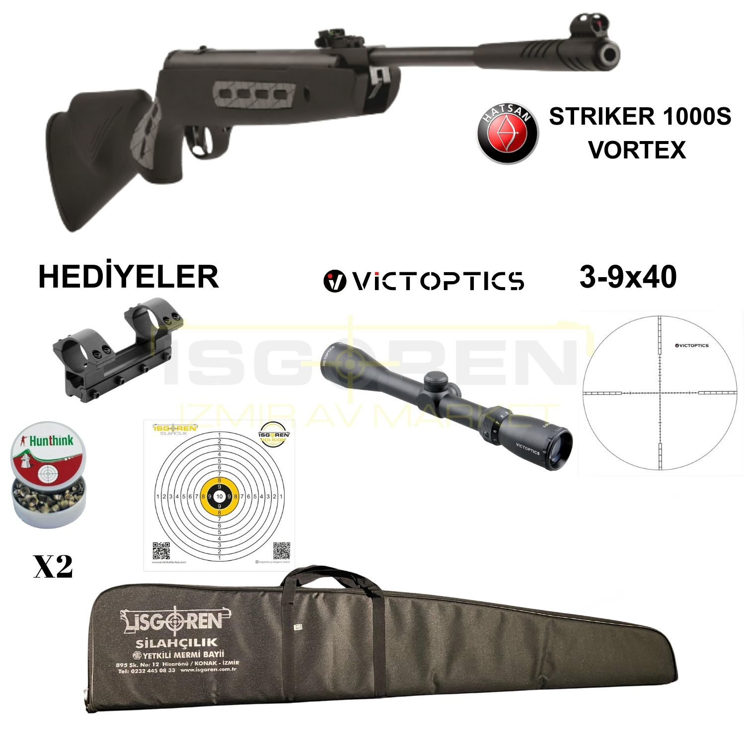 Hatsan Striker 1000S Vortex Havalı Tüfek, 5.5mm (Full Set) 3-9x40