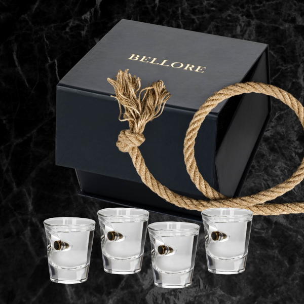 Bellore Gerçek 9mm Mermili Shot Tekila Bardağı 4'lü Set