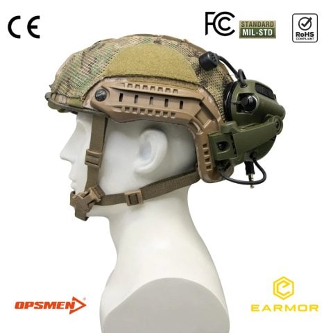 Earmor M32X Mark3 Milpro İşitme Koruyucu Mikrofonlu Arka Ray Uyumlu Kulaklık - Yeşil