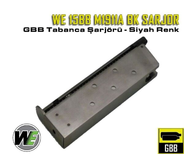 WE M1911A BK GBB 15BB AIRSOFT TABANCA ŞARJÖRÜ - SİYAH Metal Taban
