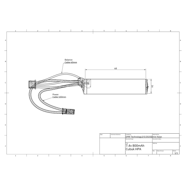 EMR 7.4V 800mAh Lithium Ion Çubuk Airsoft HPA Pil JST