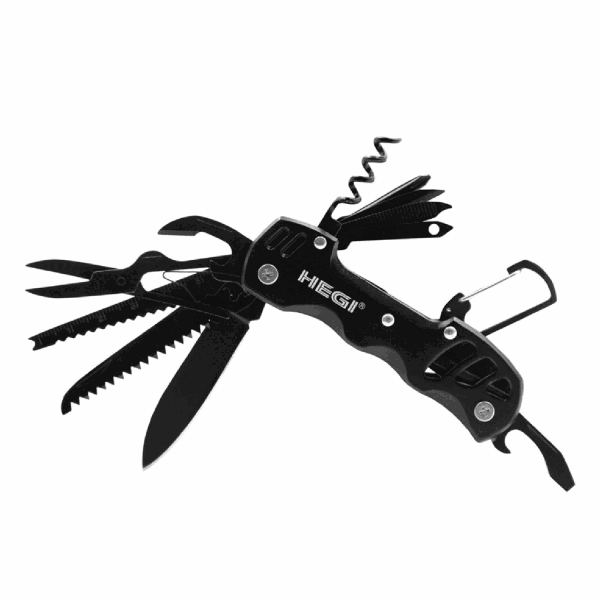 Hegi 12 Fonksiyonlu Krom (Paslanmaz) İsviçre Çakısı - AISI316 - Siyah