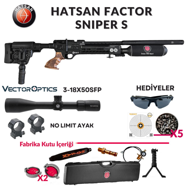 HATSAN FACTOR SNİPER-S 6,35 mm Vector Optics Everest 3-18x50SFP Gen II Kampanya