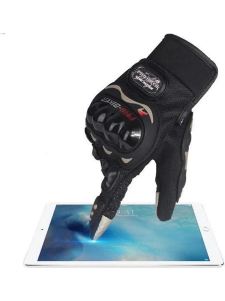 PRO BIKER Dokunmatik Darbeli Tam Parmak Eldiven – Siyah