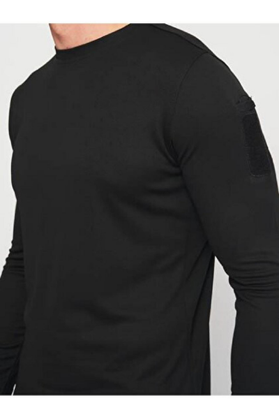 Single Sword SS Yakasız Uzun Kol Tişört – LACOS Kumaş - Siyah